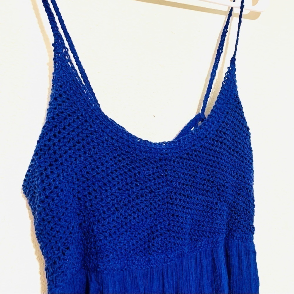 RARE UMGEE blue crochet hobo dress women’s size L lagenlook beach resort retro - Picture 3 of 9